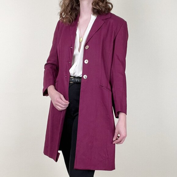 Vintage Jackets & Blazers - Vintage 100% Linen Pea Coat Light Trench Blazer Jacket Oversized Spring Summer